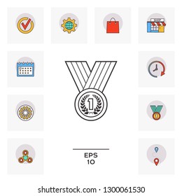 Medal with Laurel wreath. Line icon. Graphic elements for your design