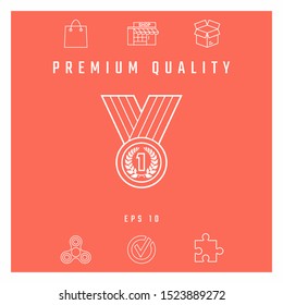 Medal with Laurel wreath. Line icon. Graphic elements for your design