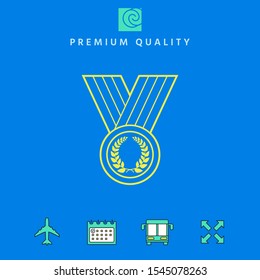 Medal with Laurel wreath, line icon. Graphic elements for your design