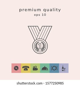 Medal with Laurel wreath. Line icon. Graphic elements for your design