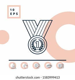 Medal with Laurel wreath. Line icon. Graphic elements for your design