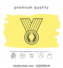 Medal with Laurel wreath, line icon. Graphic elements for your design