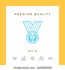Medal with Laurel wreath. Line icon. Graphic elements for your design