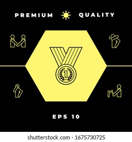 Medal with Laurel wreath. Line icon. Graphic elements for your design