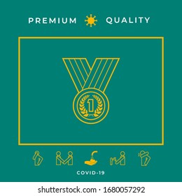 Medal with Laurel wreath. Line icon. Graphic elements for your design