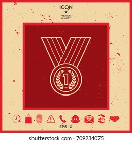 Medal with Laurel wreath. Line icon