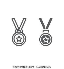 Medal line and glyph icon, trophy and award, best student sign vector graphics, a linear pattern on a white background, eps 10.