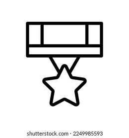 Medal line icon. Award, ribbon, star, achievement, victory, leader, champion, hand, championship, position, standings. competition concept. Vector black line icon on white background.