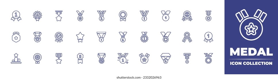 Medal line icon collection. Editable stroke. Vector illustration. Containing st place, star, medal, gold medal, award, dog competition, badge, best, podium, ribbon.