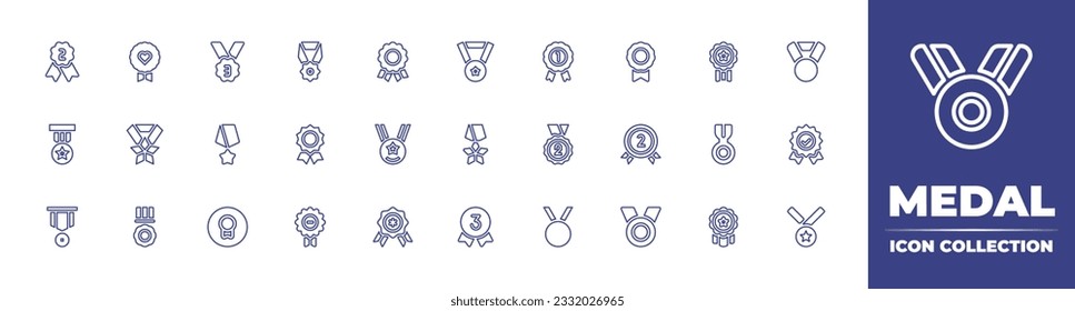 Medal line icon collection. Editable stroke. Vector illustration. Containing silver medal, medal, bronze, medal of honor, badge, validation, third, golden.