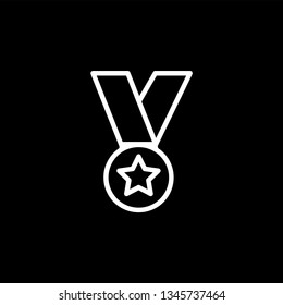 Medal Line Icon On Black Background. Black Flat Style Vector Illustration.