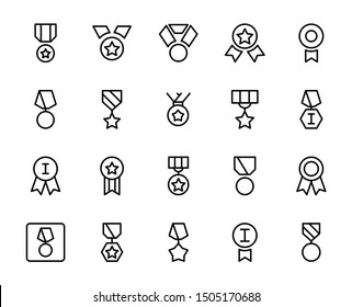 Medal line icon set. Collection of vector symbol in trendy flat style on white background. Award sings for design.