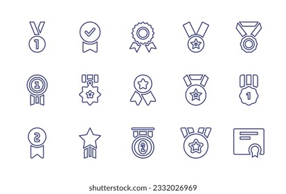 Medal line icon set. Editable stroke. Vector illustration. Containing gold medal, medal, prize, success, badge, gold, silver medal, diploma.