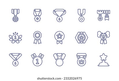 Medal line icon set. Editable stroke. Vector illustration. Containing medal, medal of honor, medals, award, reward, badge, st place, crown. 