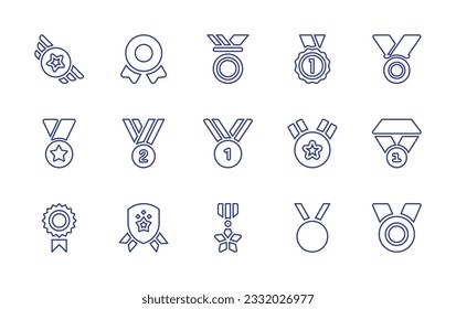 Medal line icon set. Editable stroke. Vector illustration. Containing badge, medal, gold medal, star.
