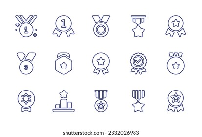 Medal line icon set. Editable stroke. Vector illustration. Containing medal, st place, bronze, award, badge, podium.