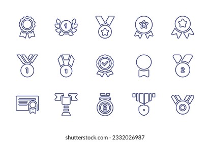 Medal line icon set. Editable stroke. Vector illustration. Containing medal, laurel wreath, medal ribbon, ribbon, gold, badge, silver, certificate, award.