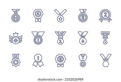 Medal line icon set. Editable stroke. Vector illustration. Containing medal, quality, golden, silver, gold, medal of honor, bronze medal.