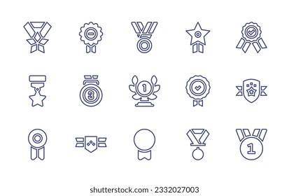 Medal line icon set. Editable stroke. Vector illustration. Containing medal, laurel wreath, badge, award, reward.