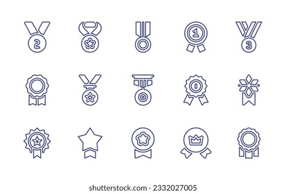 Medal line icon set. Editable stroke. Vector illustration. Containing silver medal, medal, star, badge, best seller, quality.