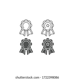 Medaillenlinie und solides Symbol. Erfolgreicher Meisterpreis, Umriss-Piktogramm. Prämierte Medaille mit Stern in der Mittelgrafik einzeln auf Weiß. Sportzeichen für mobiles Konzept oder Webdesign