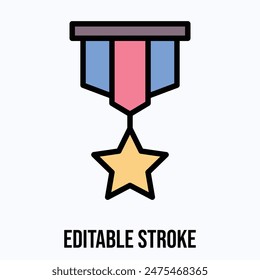 Medal, Military Award Vector Icon. Isolated Lineal Color Editable Stroke Vector Icon.