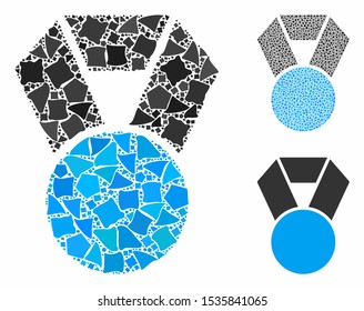 Medal mosaic of rough items in various sizes and color tones, based on medal icon. Vector rough parts are composed into mosaic. Medal icons collage with dotted pattern.