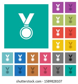 Medal multi colored flat icons on plain square backgrounds. Included white and darker icon variations for hover or active effects.