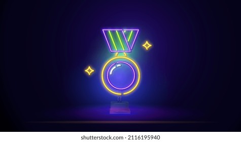 Icono de neón de medalla. Elementos de las medallas establecidas. Icono simple para sitios web, diseño web, aplicación móvil, infografía