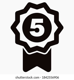 Medal and number five icon. Guarantee illustration. Winner icon. Approval label. Reward. Vector icon.