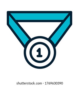 medal with number one icon over white background, half color half line style, vector illustration