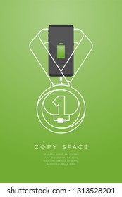 Medal number one shape made from usb charger cable with Smartphone flat design, Winner battery concept illustration isolated on gold gradient background, with copy space vector eps 10