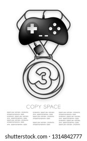 Medal number one shape made from cable Retro Gamepad or joypad black color, Game winner concept design illustration isolated on white background, with copy space, vector eps 10