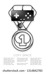 Medal number one shape made from cable Retro Gamepad or joypad black color, Game winner concept design illustration isolated on white background, with copy space, vector eps 10