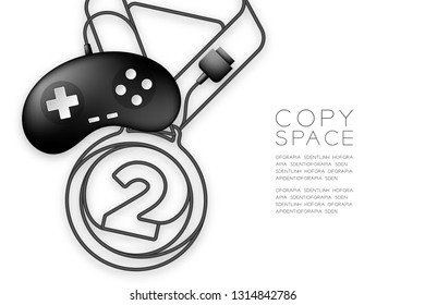 Medal number one shape made from cable Retro Gamepad or joypad black color, Game winner concept design illustration isolated on white background, with copy space, vector eps 10
