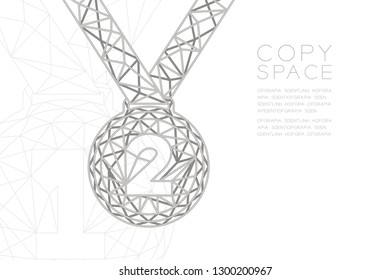 Medal number two shape shape wireframe polygon silver frame structure, Sport winner concept design illustration isolated on black gradient background with copy space, vector eps 10