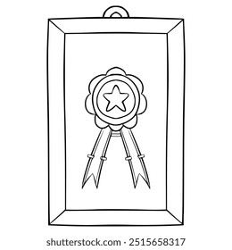 Medalla en la ilustración del marco Vector de contorno dibujado a mano