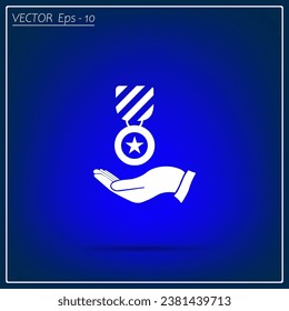 Medal on the hand Icon. Vector illustration, EPS10.