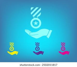 Medal on the hand Icon. Vector illustration, EPS10.