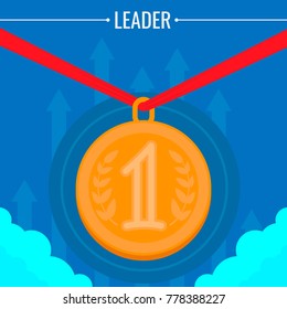 A medal on the red ribbon, the winner. Vector illustration.