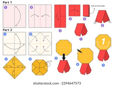 Medal origami scheme tutorial moving model. Origami for kids. Step by step how to make a cute origami medal. Vector illustration.