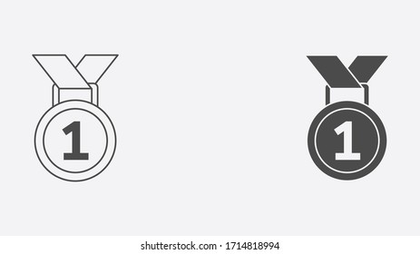Símbolo de símbolo de icono de contorno de medalla y vectorial relleno