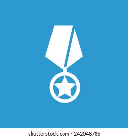 medal outline icon, isolated, white on the blue background. Exclusive Symbols 