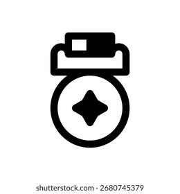 Medal. Outlined stroke vector icon with black-filled details.