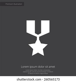 medal premium illustration icon, isolated, white on dark background, with text elements 