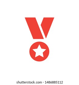 Medal Red Icon On White Background. Red Flat Style Vector Illustration.