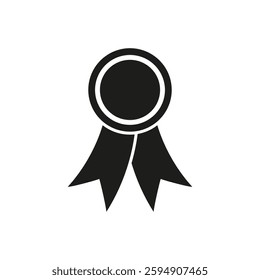 Medal with a red ribbons icon. Vector. Flat design.