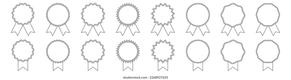 Medal ribbon. Award badge set. Vector linear seal.