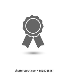 Medal with ribbon. Badge icon. Flat style.
