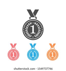 Medal with  ribbon flat vector icon set for sports apps and websites